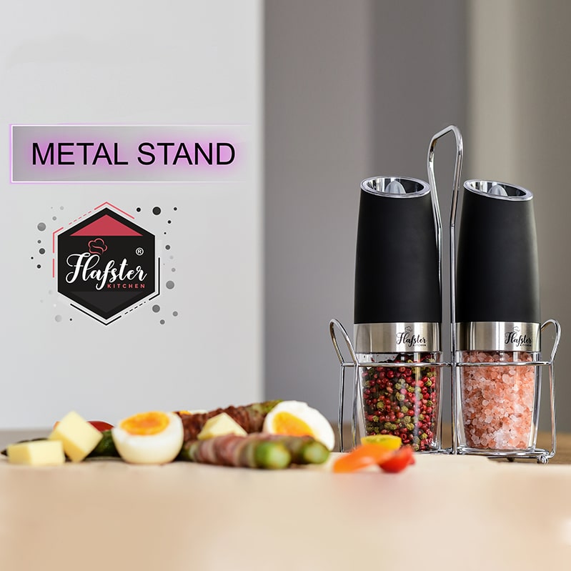 FORLIM Gravity Electric Salt and Pepper Grinder Set, Battery Powered  Automatic Pepper Mill, Adjustable Coarseness, Transparent Container, LED  Light