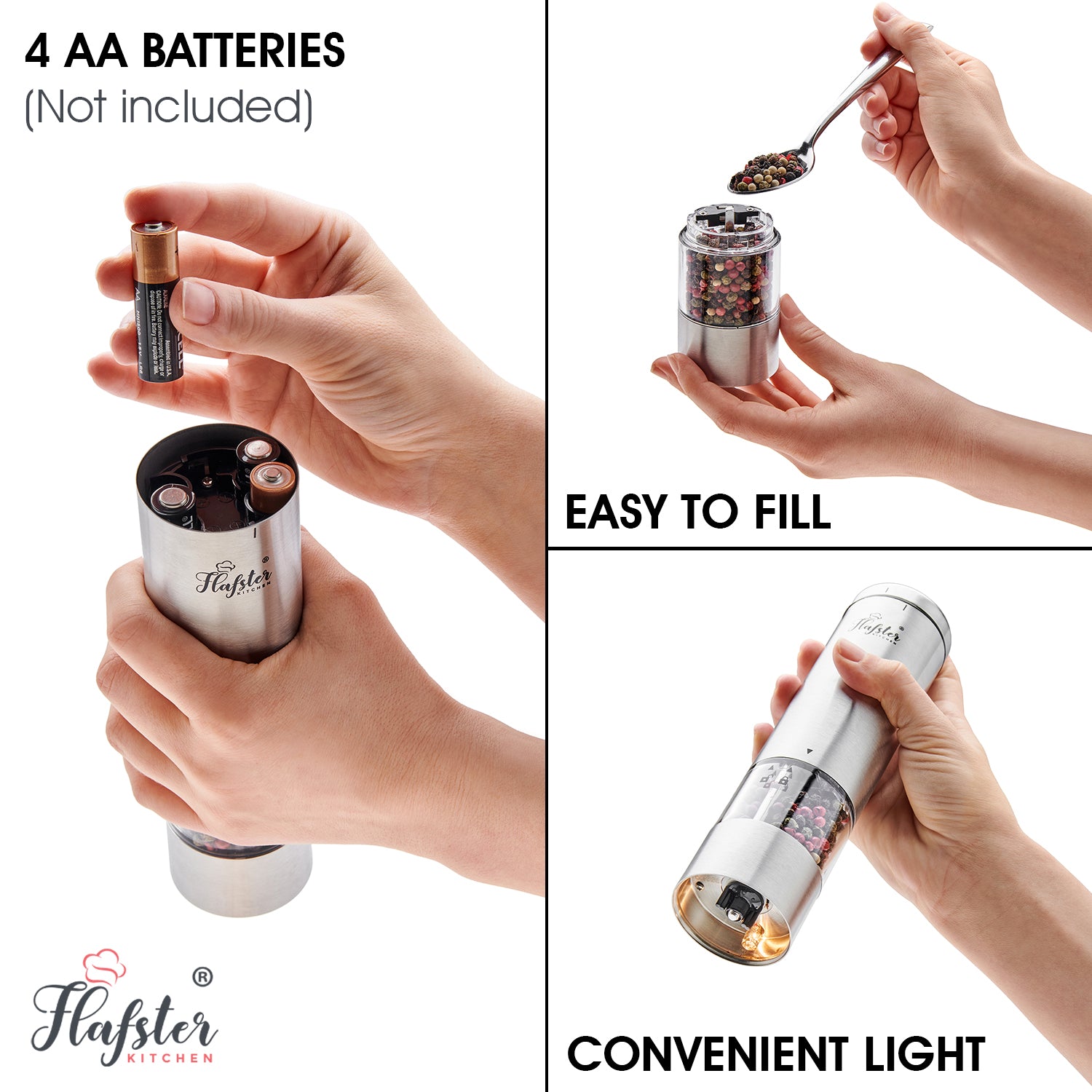 Kitchen Electric Salt and Pepper Grinder Set With Light - Battery