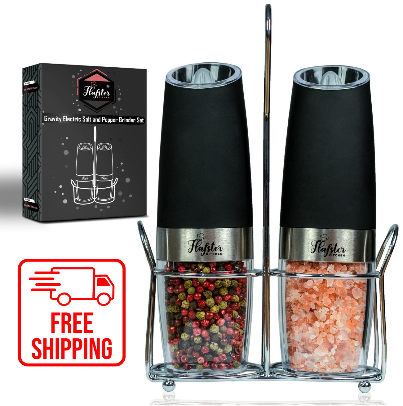 Flafster Kitchen Stainless Steel Battery Operated Electric Salt and Pepper  Mill Sets and Grinder (43178-89822) for sale online
